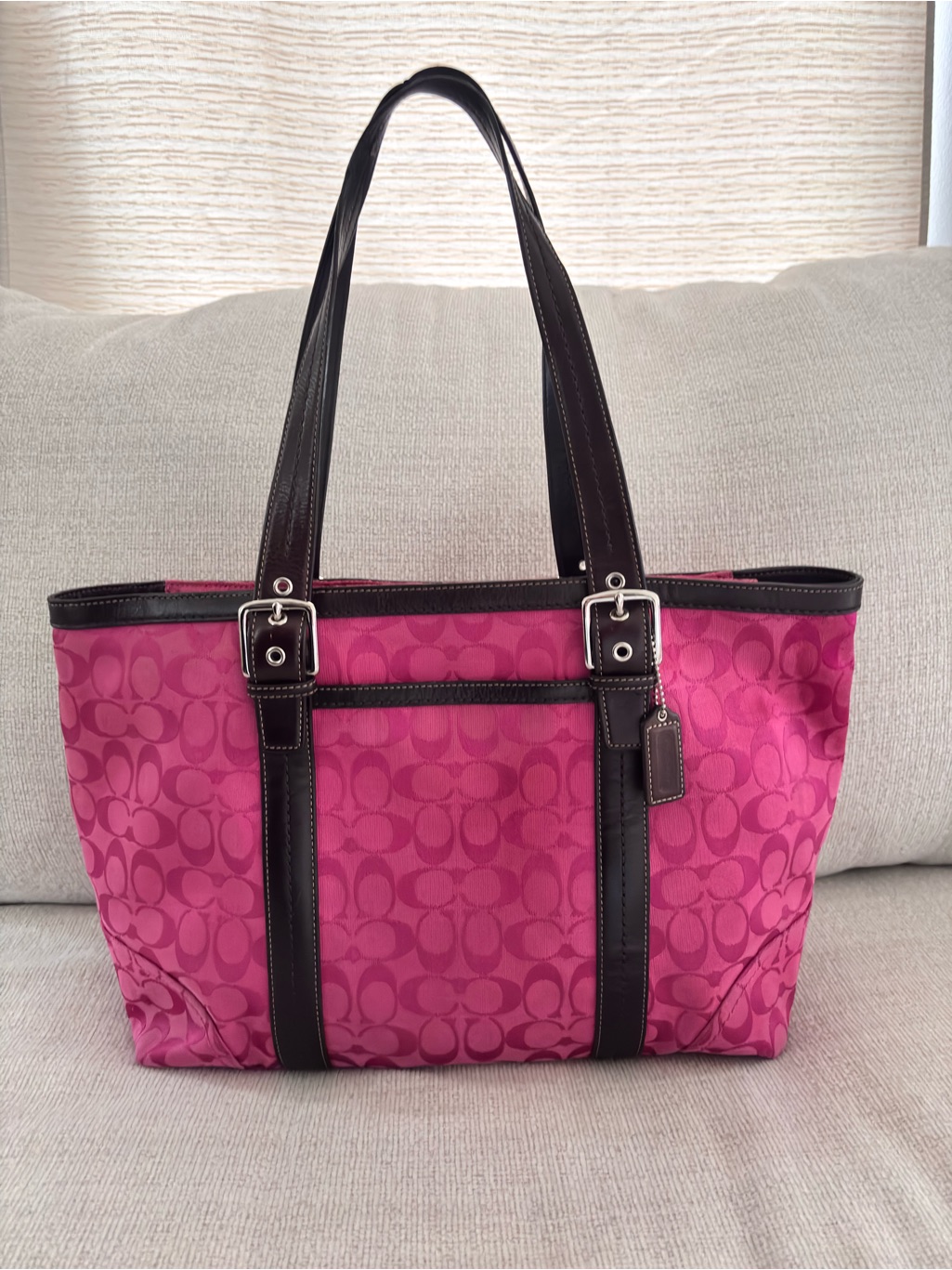 Coach Signature C Hampton Pink Handbag Tote Bag F13024